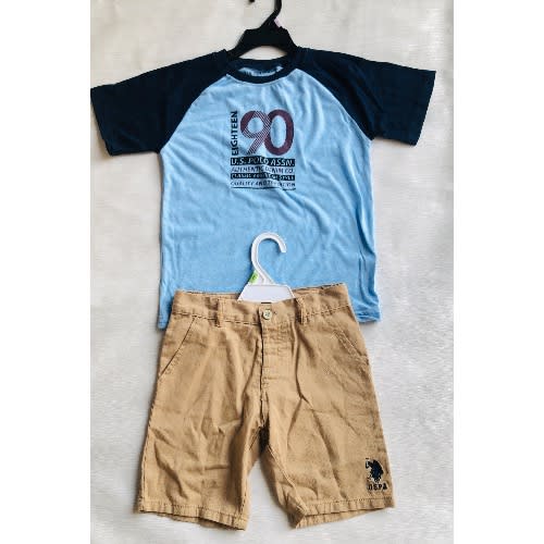 Boys Tshirt And Short Set- Blue And Beige
