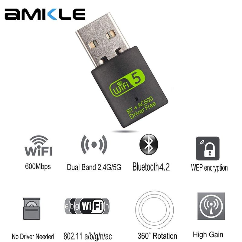 Wireless USB WiFi Bluetooth Adapter 600Mbps Dual Band 2.4/5Ghz Wireless
