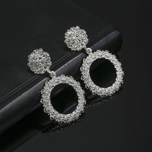 Vintage Round Shape Dangle Earrings - Silver
