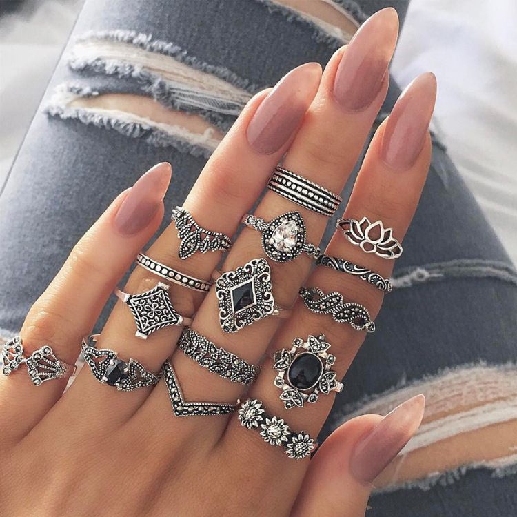 New Fashion 15 In 1 Knuckle Ring Set For Women-Anti-Silver