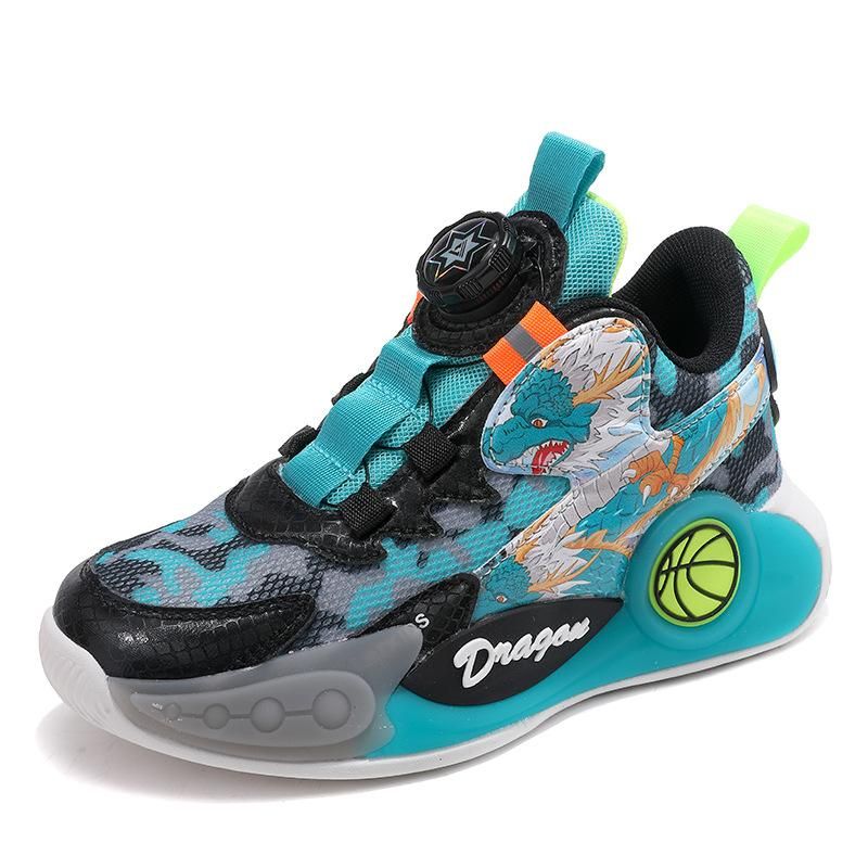 Boys Basketball Shoes Mesh Swivel Button Basketball Shoes Green