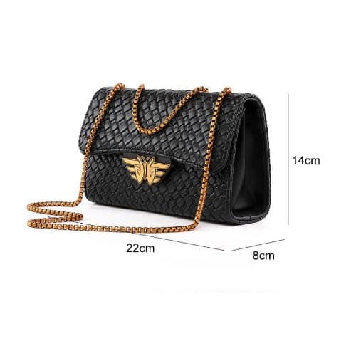 Ladies Woven Pattern Crossbody Bag - Black