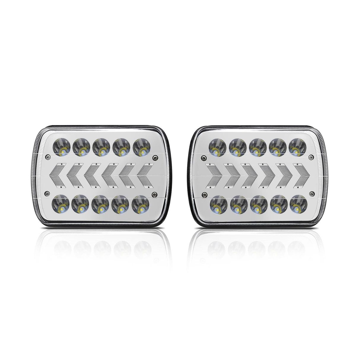 2 Pack Car LED Headlights 7inch Headlamp with White High/Low Beam Amber Arrow Dynamic Sequential Turn Signal Replacement for Jeep Wrangler