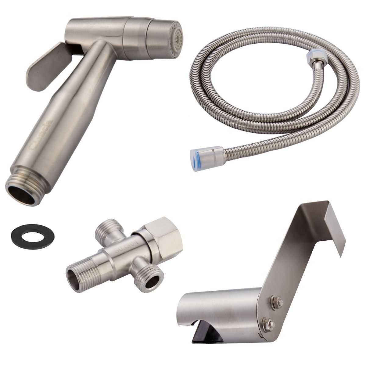 Stainless Steel Diaper Sprayer Shattaf Bidet Sprayer Set 2 Jets Handheld Toilet Sprayer Complete Bidet Set For Toilet, WS024AF2