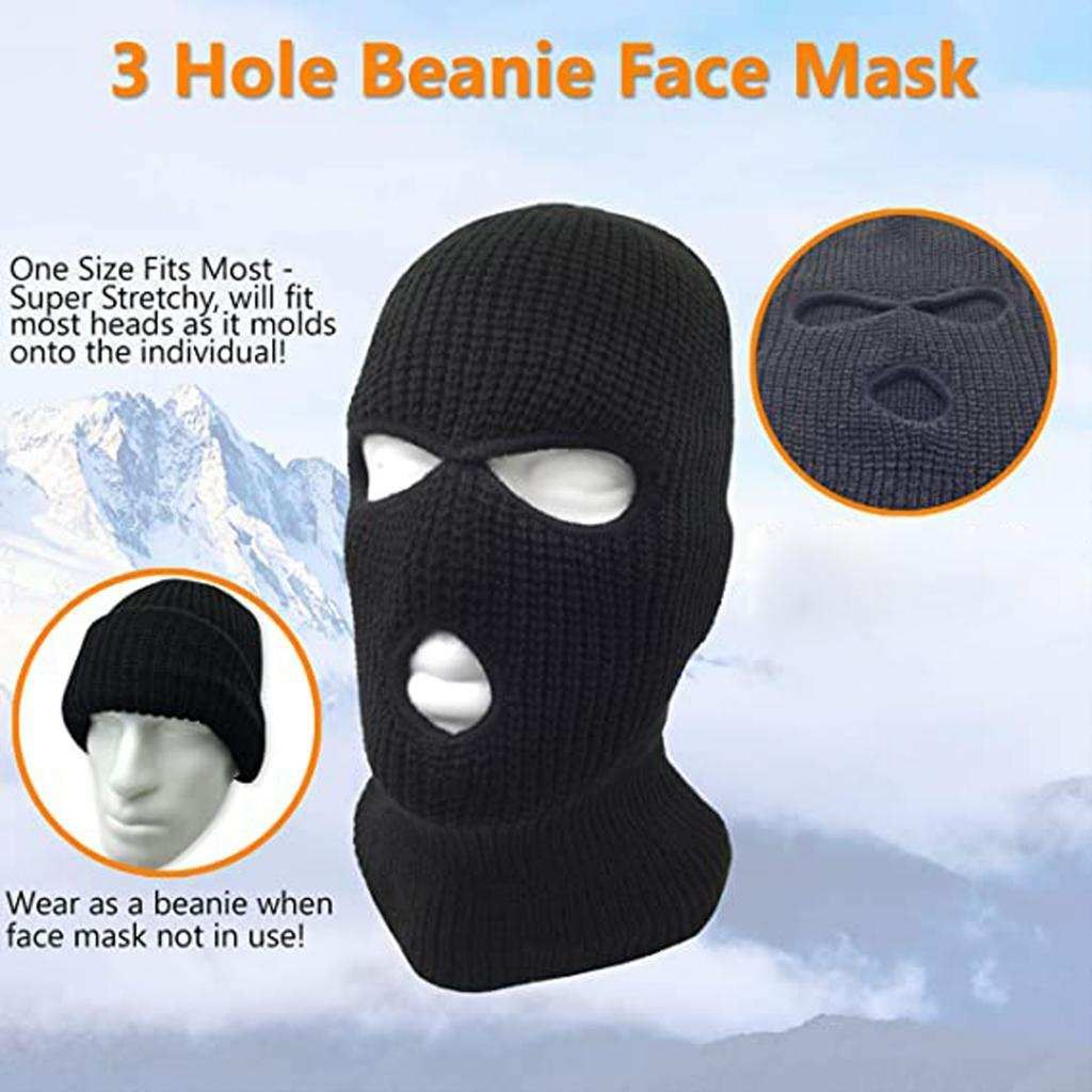 3-Hole Balaclava Knit Knitted Full Face Ski Cover Mask Beanie Black