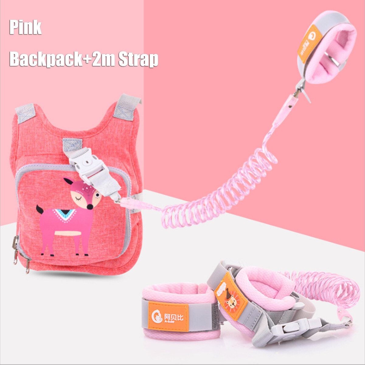 2.5m/2m/1.5m -- Spring Rope/ Reflective Tape Kids Baby Safety Anti-lost Harness Backpack Leash Child Toddler Anti-lost Dinosaur Bag Toddler Cartoon Kindergarten Travel Strap Zipper Bag Gift Pink With Backpack (2m Spring Rope)