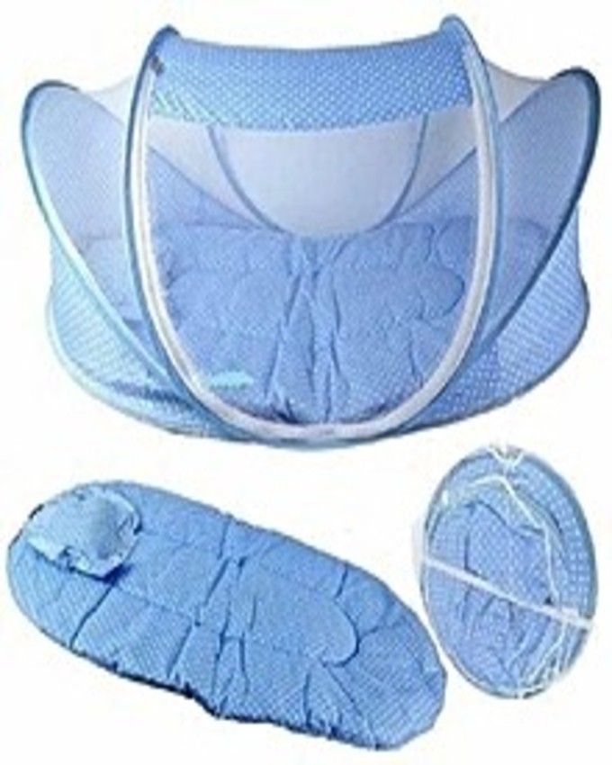 Movable Baby Pop Up Bed + Pillow + Mosquito Net - Blue Colour