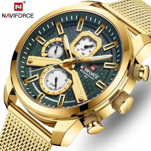 Bracelet Strap Chronograph Gold Men's Wrist Watch