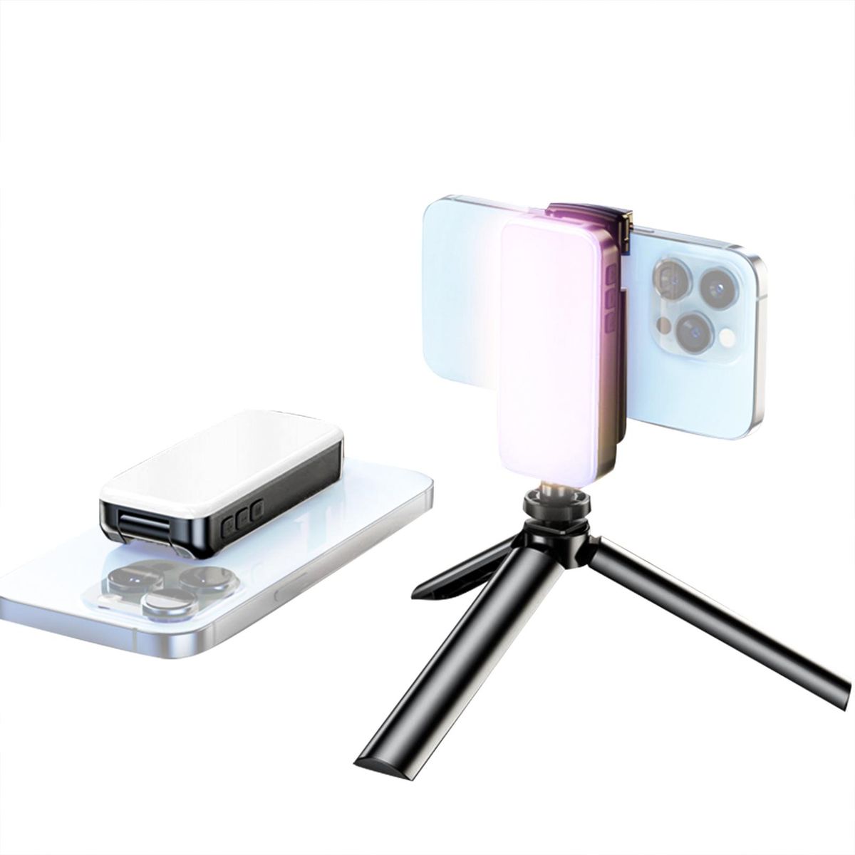 Mini Photography Lamp Dimmable LED Light Portable Vlog Light with Tri-color Light Modes 2000mAh Battery USB Charging Port Foldable Phone Clip 53 LED Beads 2500K-9000K Color Temperature