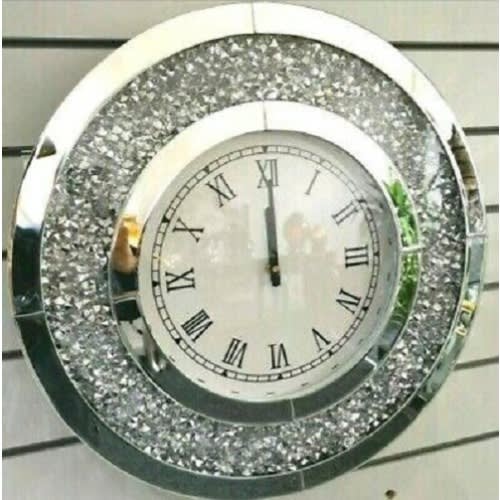 Diamond Crush Circular Mirrored Wall Clock - Silver