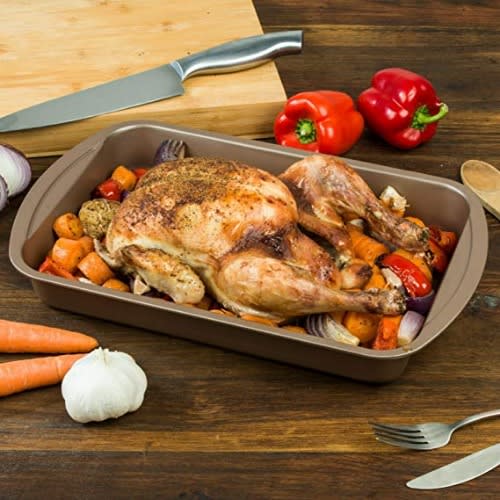 Carbon Steel Matte Metallic Non-stick Rectangular Roasting Tray - 38 Cm