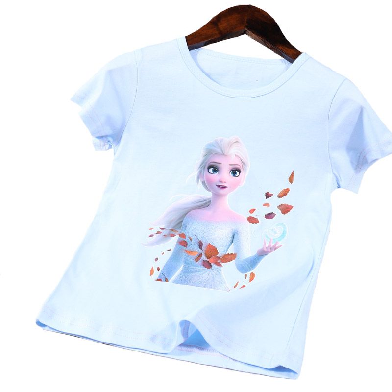2-7 Years Girls Elsa Short Sleeve T-Shirt Kids Clothes