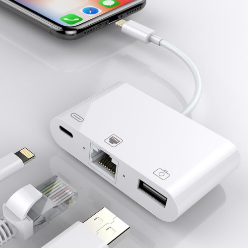3 In 1 Ethernet for iPhone/iPad With USB 3 Camera Reader and Charge Port