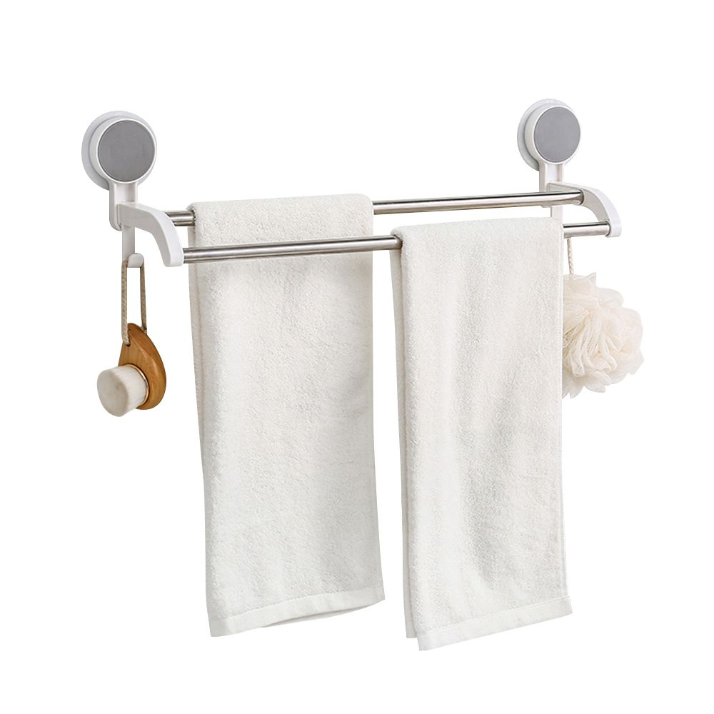 Adhesive Bathroom Towel Bar With 2 Stainless Steel Poles No