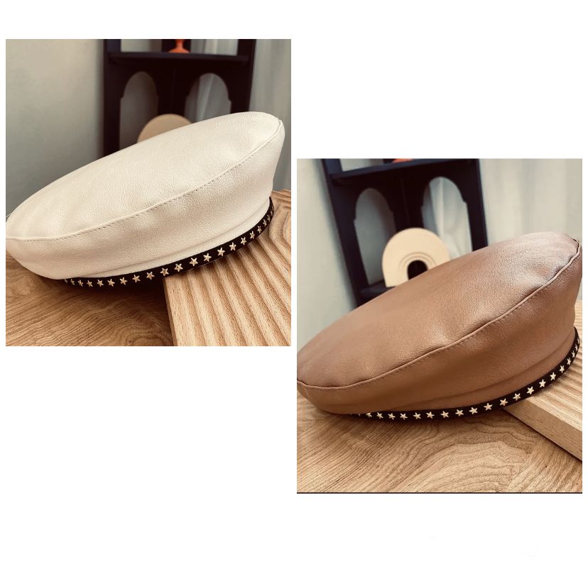 2 IN 1UNISEX STYLISH FASHION LEATHER BERET BLACK