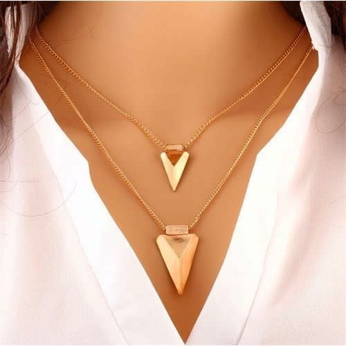 2 Layers Ladies Pendant Necklace - Gold