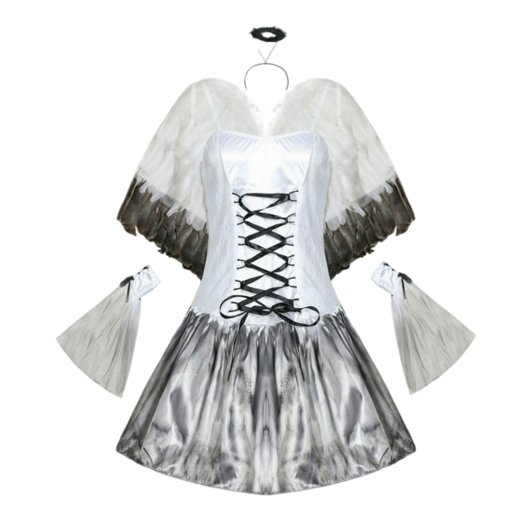 Fallen Angel Costume Set Evil  Dress White