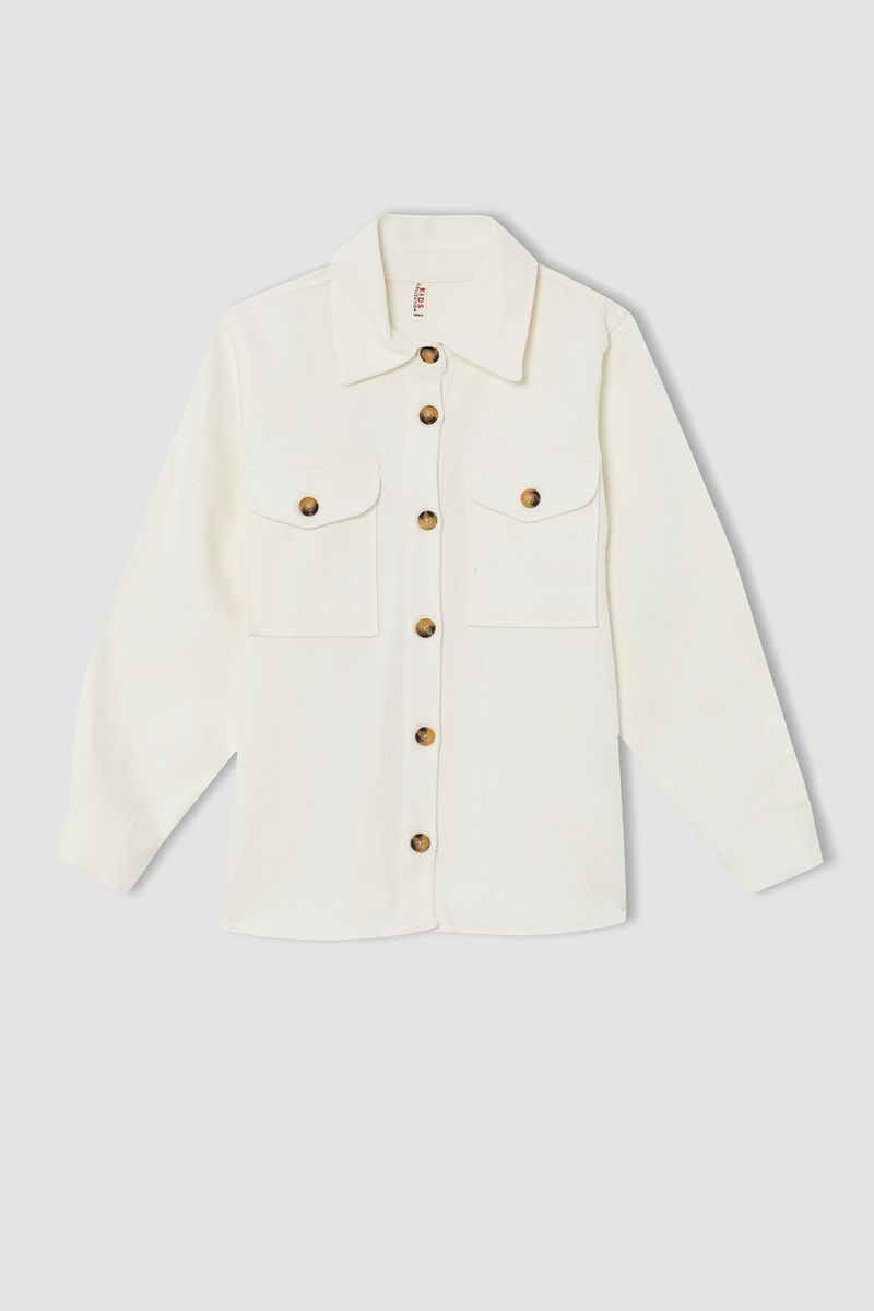 Girl - Relax Fit Woven Long Sleeve Shirt - Ecru