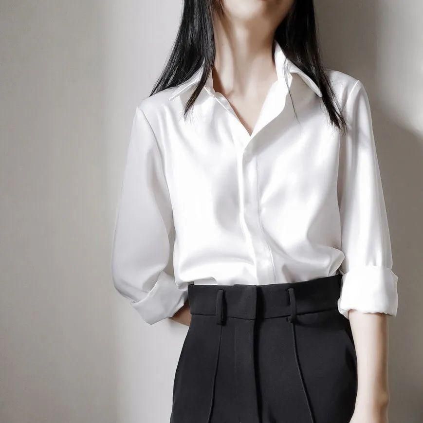Spring and Summer Chiffon Long-Sleeved White Shirt Women's Korean-Style Large Size Anti-Wrinkle Formal Wear Business Shirt Business Wear Short-Sleeved Bottoming Shirt