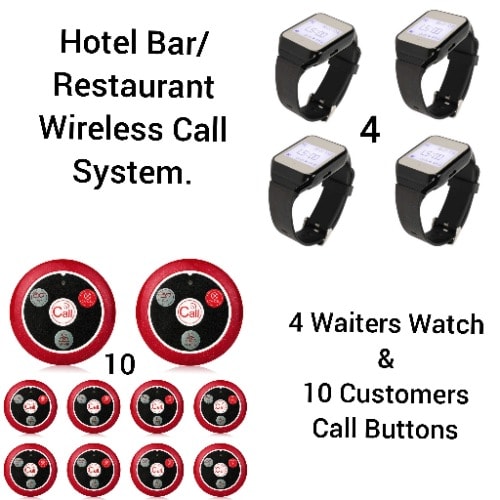 Hotel Restaurant/bar Waiters/customers Service Wireless Call System 10 Buttons/4watch Pack