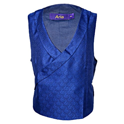 Wrap Around Patterned Men's Waistcoat With Lapel-Blue - MWC-2815