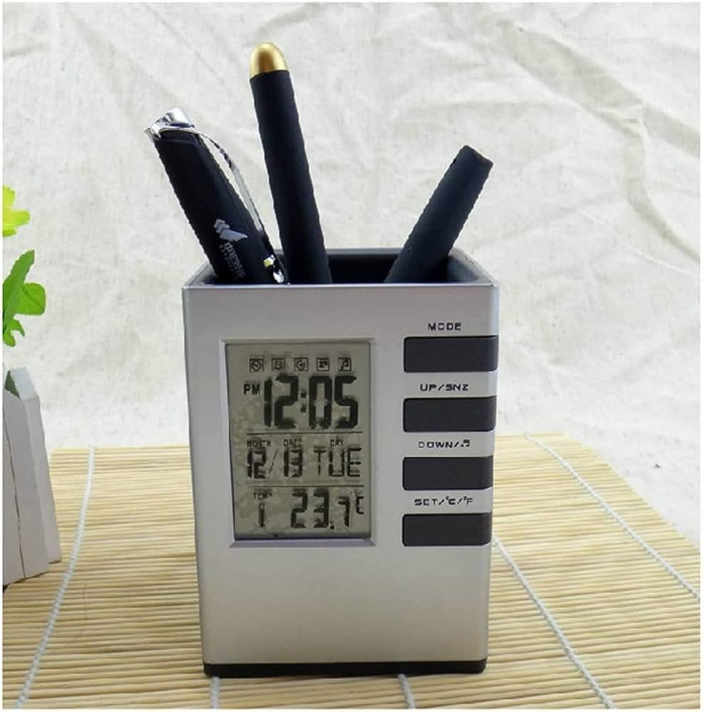 Pen Holder With LCD Digital Alarm Clock With Time/Date/Month