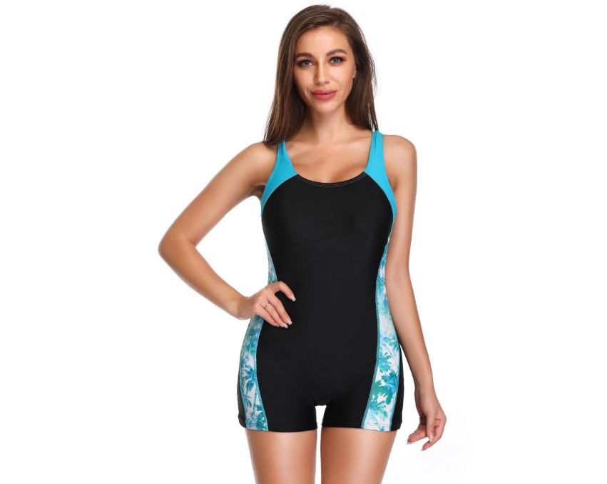 Charmo Women Boyleg One Piece Swimsuit Sport Swimming Costume Modest Swimwear Color Block Swimsuit Yellow