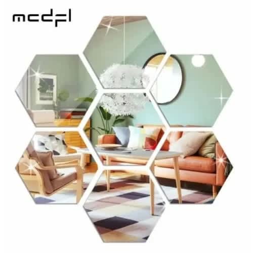 Hexagon Mirror Wall Sticker - Set Of 12