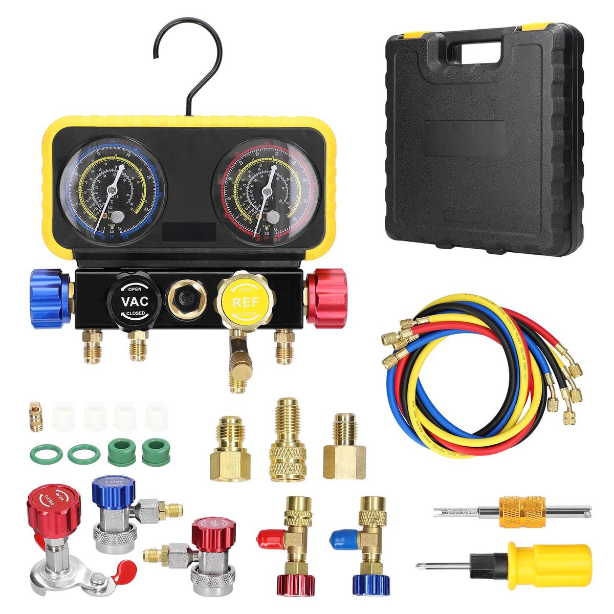 Dual Gauges Air Conditioner Refrigerant Refilling Set Pressure Adjustable Refrigeration Maintenance Equipment Kit Brass Connection Air-conditioner Repairing Device