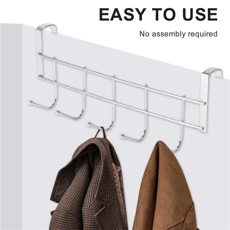 Over the Door 5 Hooks Home Bathroom Organizer Rack Clothes Coat Hat Towel Hanger Stainless Steel Good Load-
