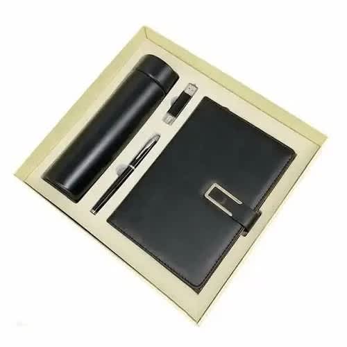 4 In 1 Corporate Gift Set With Notepad - Pen - Flashdrive & Temperature Flask - Black