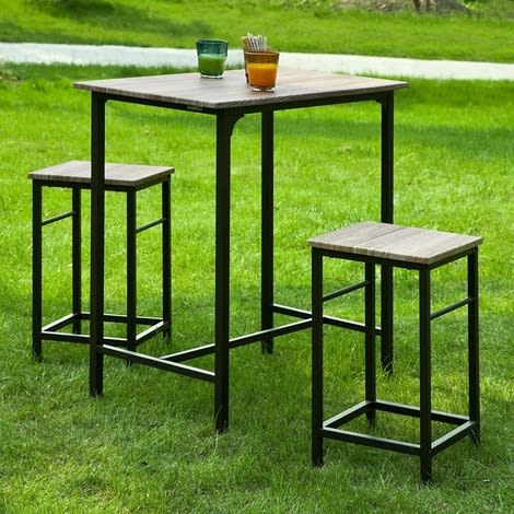 Wood Kitchen Patio Dining Furniture, Table & Stools
