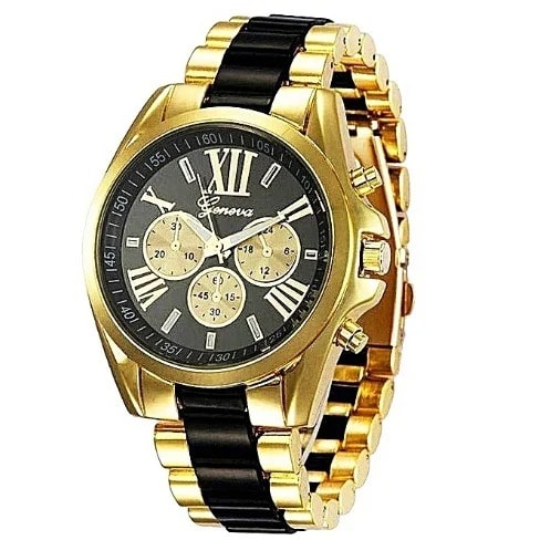 Rhinestone Unisex Wristwatch - Gold & Black