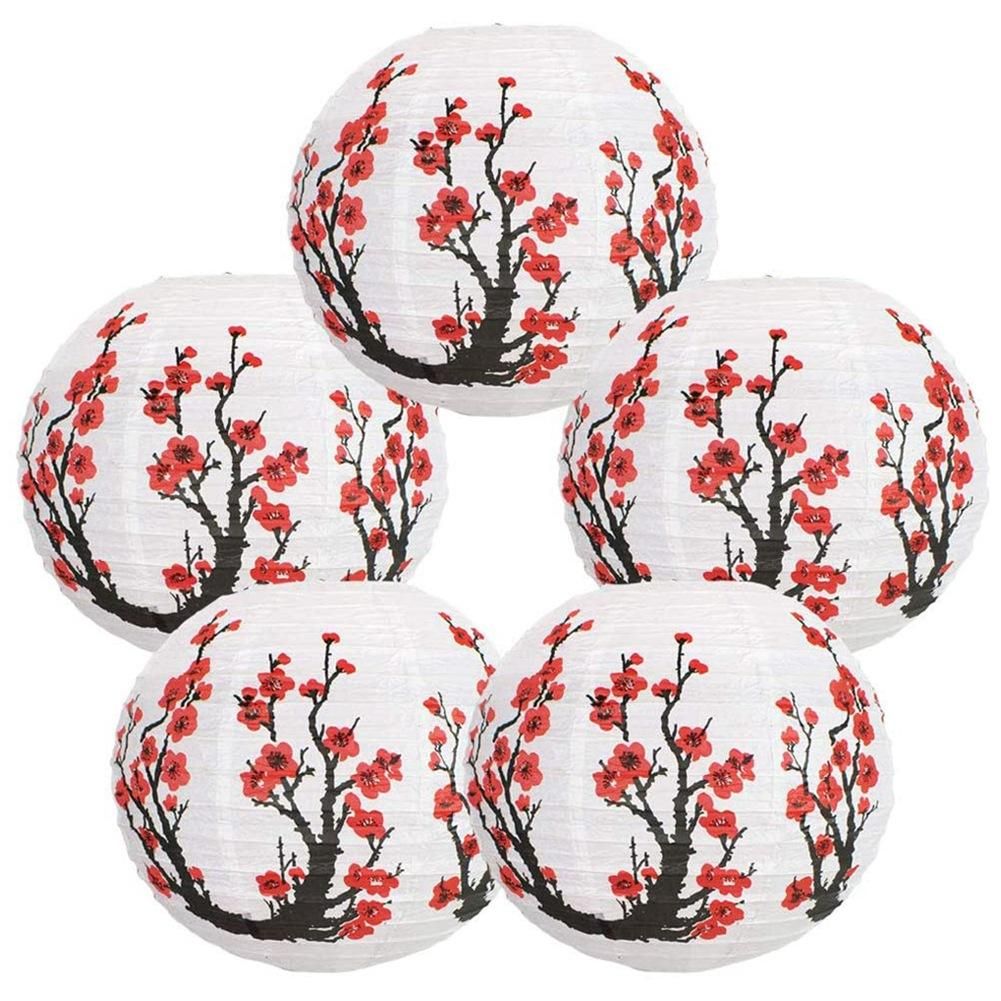 12-Inch Cherry Blossom Chinese Paper Lanterns (Set of 5,