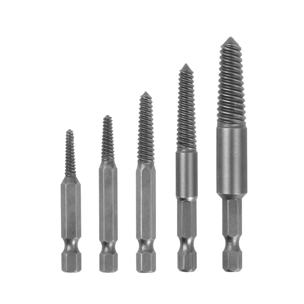 5pcs/set Screw Extractors Broken Screw Extractor Kit Damaged Stripped Screws Remover 1/4 Inch Shank High Hardness Hascrome Material