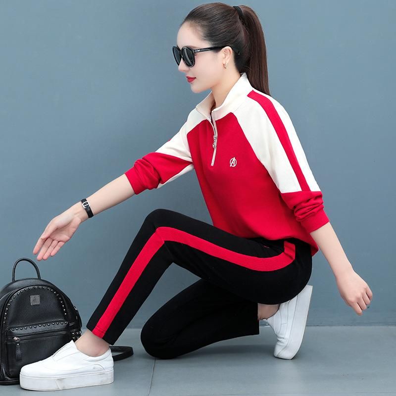 Women's Sports Suit Spring and Autumn New Women's Fashion Loose-Fitting Long Sleeves Casual Sweatshirt Running Two-Piece Suit Dragon