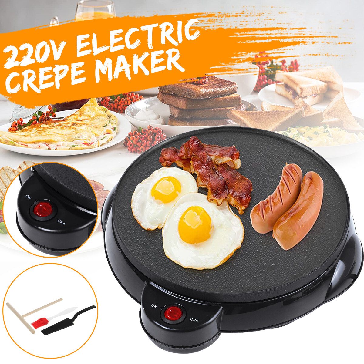 Electric Crepe Pancake Maker Griddle 9 Inch Nonstick Pan Home Kitchen Tool DIY