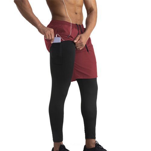 Mens Running Shorts 2 In 1 Sports Shorts Bodybuilding Men Soccer Workout Jogging Short Pants Quick Dry Gym Sport Fitness Shorts(#Wine Red 04)