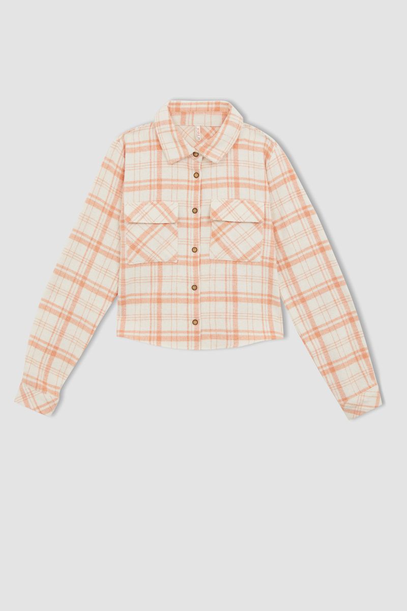 Girl - Cropped Fit Woven Long Sleeve Shirt - Orange