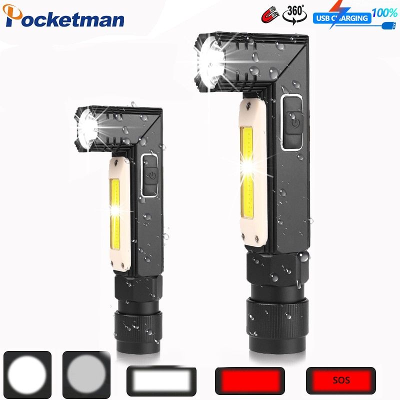 Portable Led Flashlight Handfree Dual Fuel 90 Degree Twist Rotary Clip Waterproof Magnet Mini Lighting LED Torch Outdoor-big Size