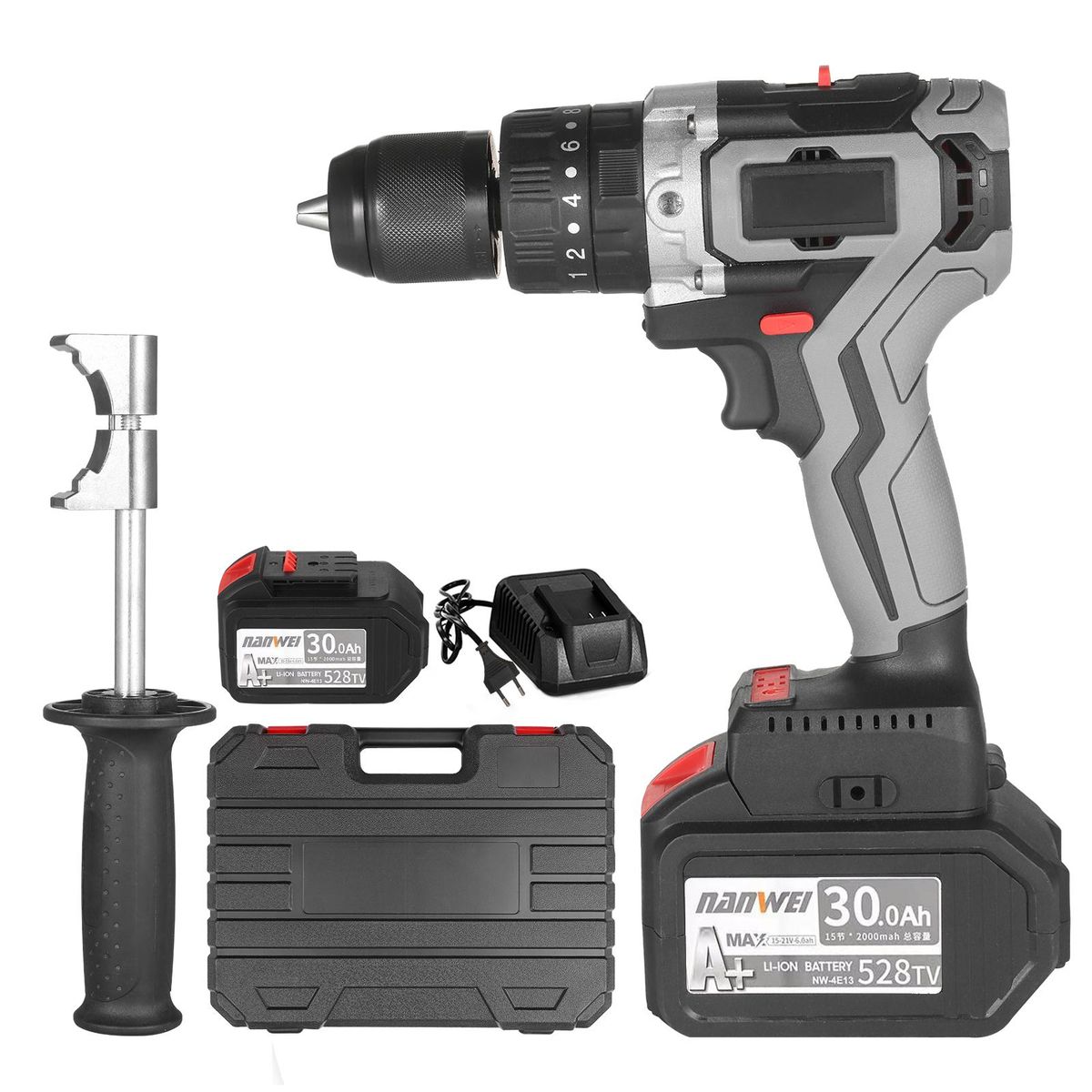 Cordless Drill Driver 21V 6.0A Battery Max Torque 200N.m 1/2 Inch Metal Keyless Chuck 20+3 Position 0-1550RMP Variable Speed Impact Hammer Drill Screwdriver With Plastic Tool Box