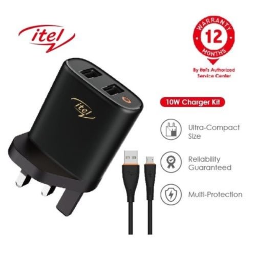 2 Usb Port Travel Adapter Kit Fast Charger - 10w - Black
