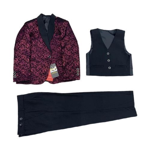 Classic Children Patterned Tuxedo Suit - Wine