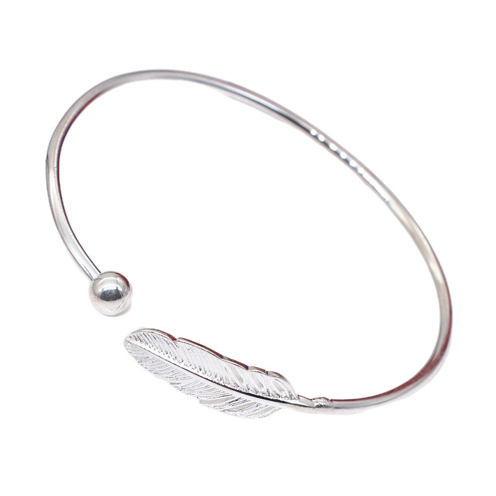 European And American Fashion Slender Literary Feather Ladies Bracelet Silver