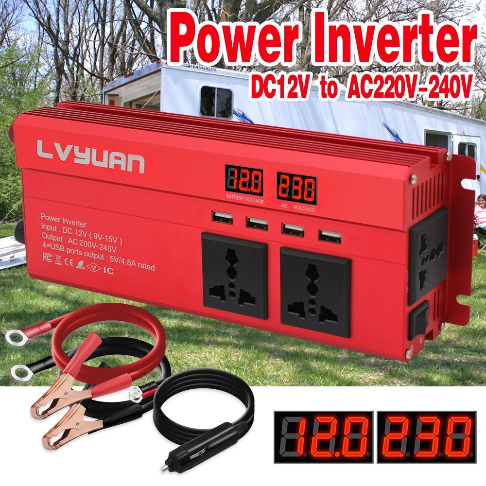 DC 12V  To 110V 60 HZ US 3AC Outlets 4 USB Power Inverter Fast Charger Ipone Laptop LED Display Inverter Camping Inverter-6000W EU