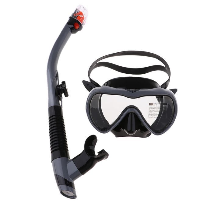 Dry Snorkel Set Tempered Glass Diving Mask Anti-Fog Lens Swimming Gray
