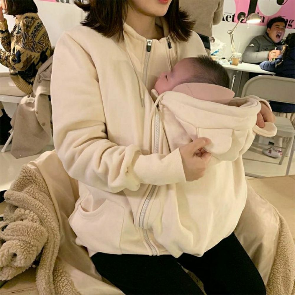 Apricot Thick-Maternity Jacket Kangaroo Winter Casual Hooded Baby Carrier Coat Pregnancy