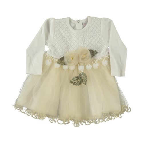 Baby Girl Dress With Rose Petals - Beige