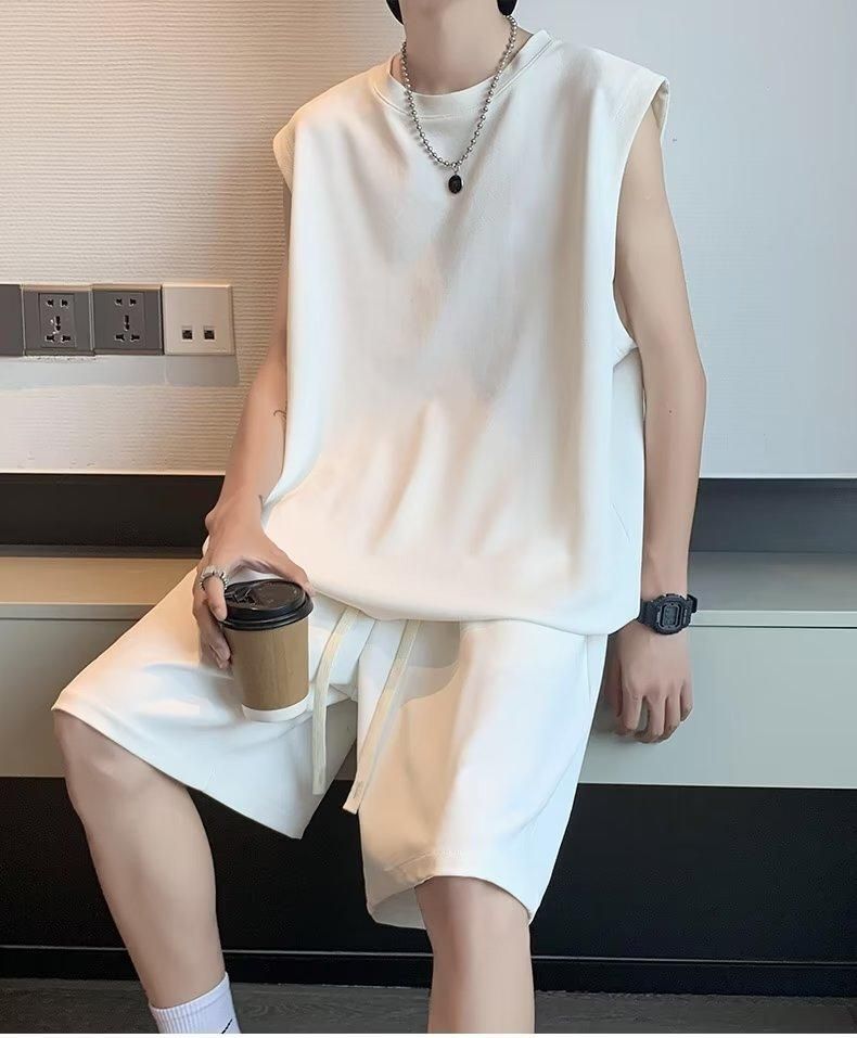 Men'S Sports Suit Sleeveless T-Shirt + Shorts White