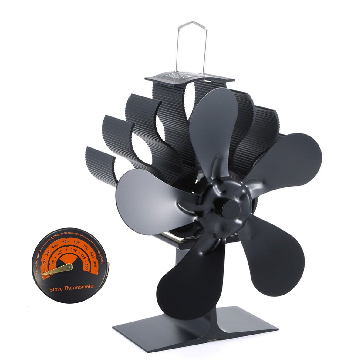 Fireplace Heat Powered Stove Fan Total 5 Blades Aluminum